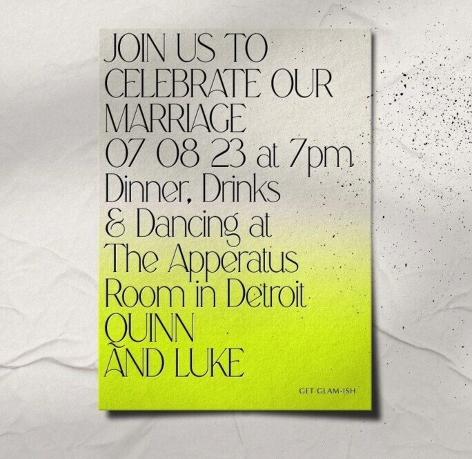 ombre wedding invitation showing wedding day timeline